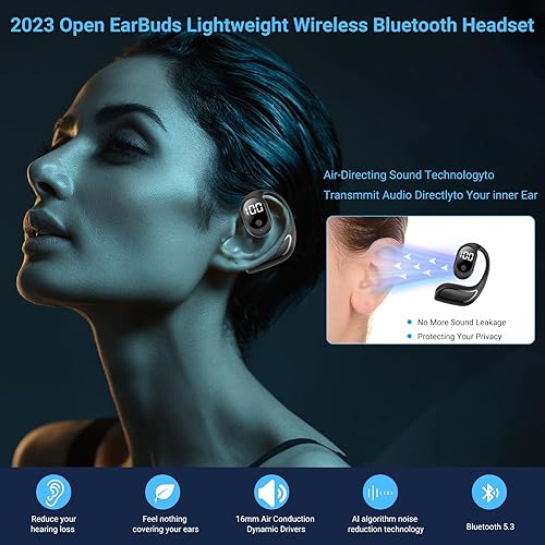 Miniatura 2 de Auriculares inalámbricos Bluetooth ligeros e impermeables con cancelación de ruido, diseño de auriculares abiertos para una comodidad duradera,