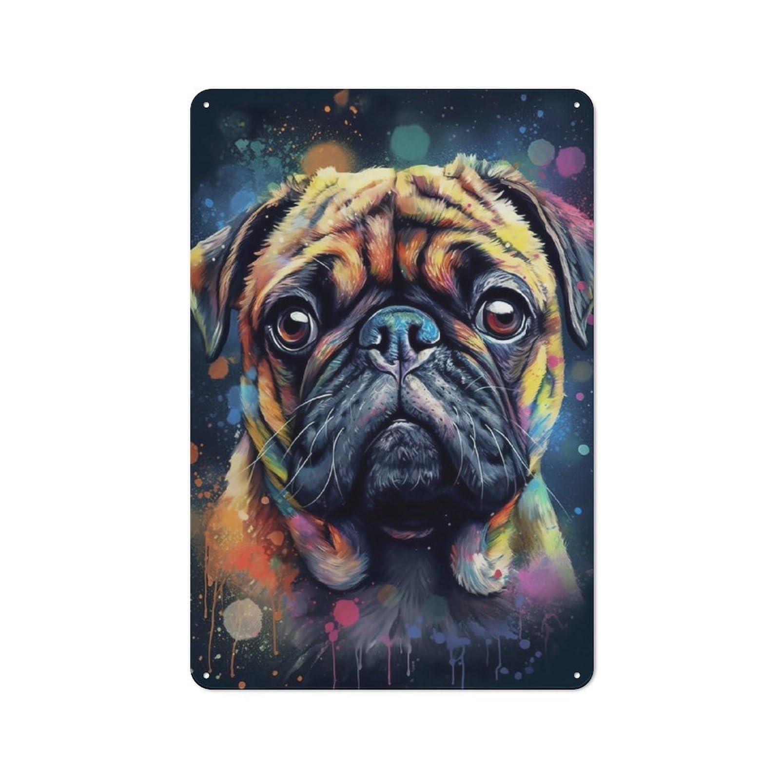 Junmoney Pug Dog Painting Metal Sign 30X20cm With For Hallway Wall, Retro Decor, Suited To New Home Decorators