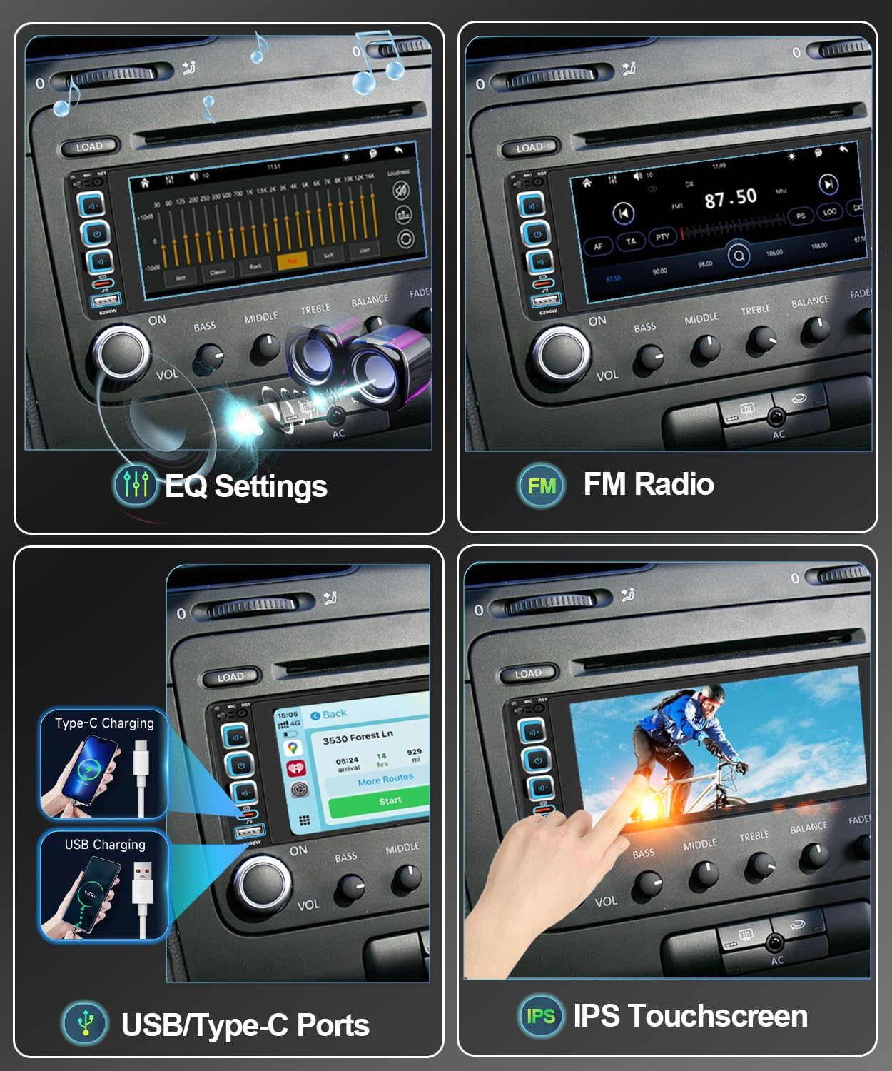 6.9" Single Din Car Stereo Wireless Apple CarPlay,IPS 1280 * 480 Capacitance Touchscreen, Car Bluetooth 5.2, FM Car Radio, Car Audio Receicers, Night VisionBackup Camera, Android Auto, USB Type-c