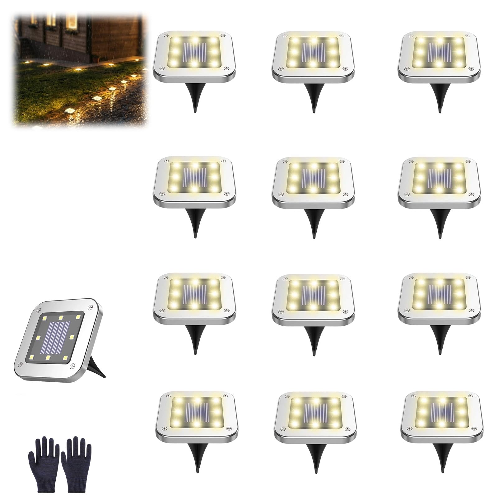 Super-Stylish Outdoor Solar-Powered Lights, Star Bright Swivel Light, 8 High-Brightness LEDs, Waterproof, Suitable for Outdoor Patios, Gardens, and Path Decoration (12PCS)