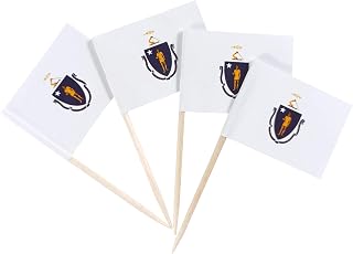 JBCD Massachusetts Toothpick Flag Mini Small Cupcake Topper Flags, 100 pcs