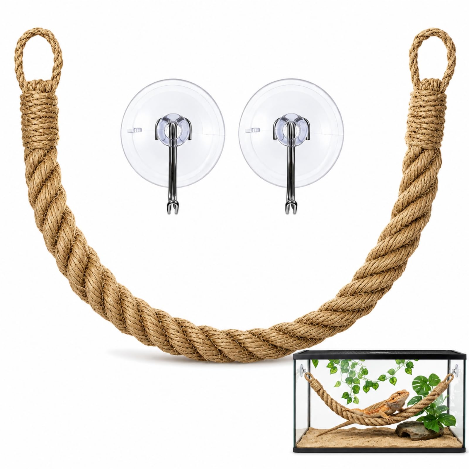 Crested Gecko Tank Accessories, 1PC Reptile Vine Toy with 2 Hooks, Terrarium Decor for Lizards Snakes Hermit Crabs Tree Frogs Bird, Teen Multiple Pet Raisers (42cm)