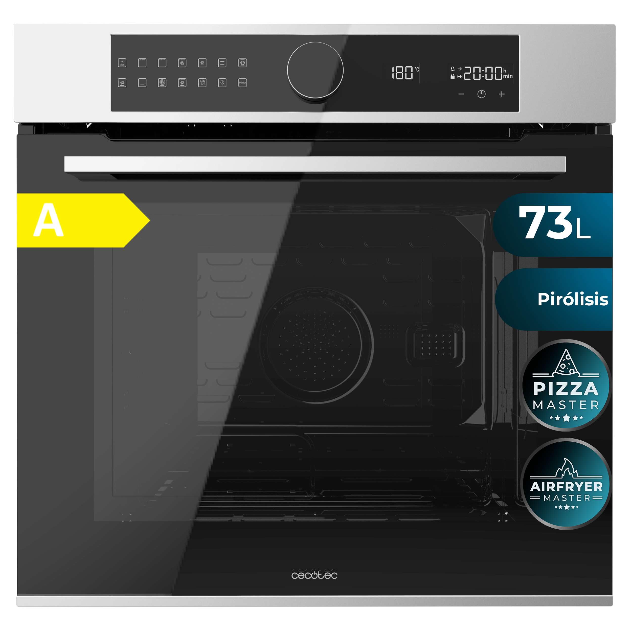 Cecotec Horno Integrable PirolÃtico -73L Bolero Hexa P516000 Line. 3250W, 14 Funciones, Dual Display, Pizza y Airfryer Master, Cooling Fan, Precalentamiento Rápido, Modo Defrost, Convección, Modo Eco