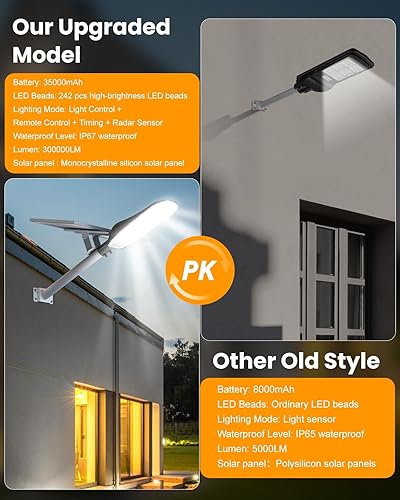 Miniatura 7 de Luces solares de calle de 10000 W impermeables para exteriores, 300,000 lúmenes, luz de inundación LED súper brillante, sensor de movimiento y