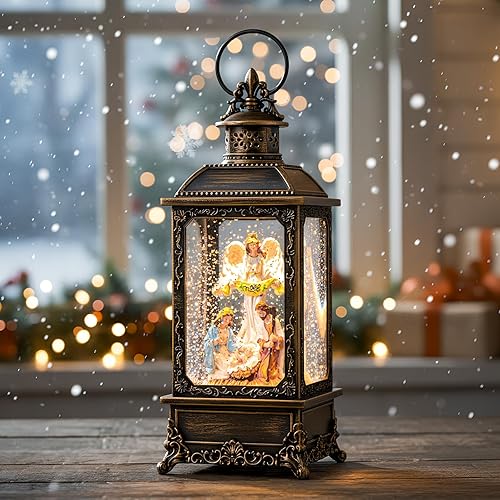 Miniatura 7 de Globos de nieve de Navidad, pesebre, bola de copo de nieve, escena de pesebre, linterna de agua silenciosa con música nocturna, alimentado por USB y