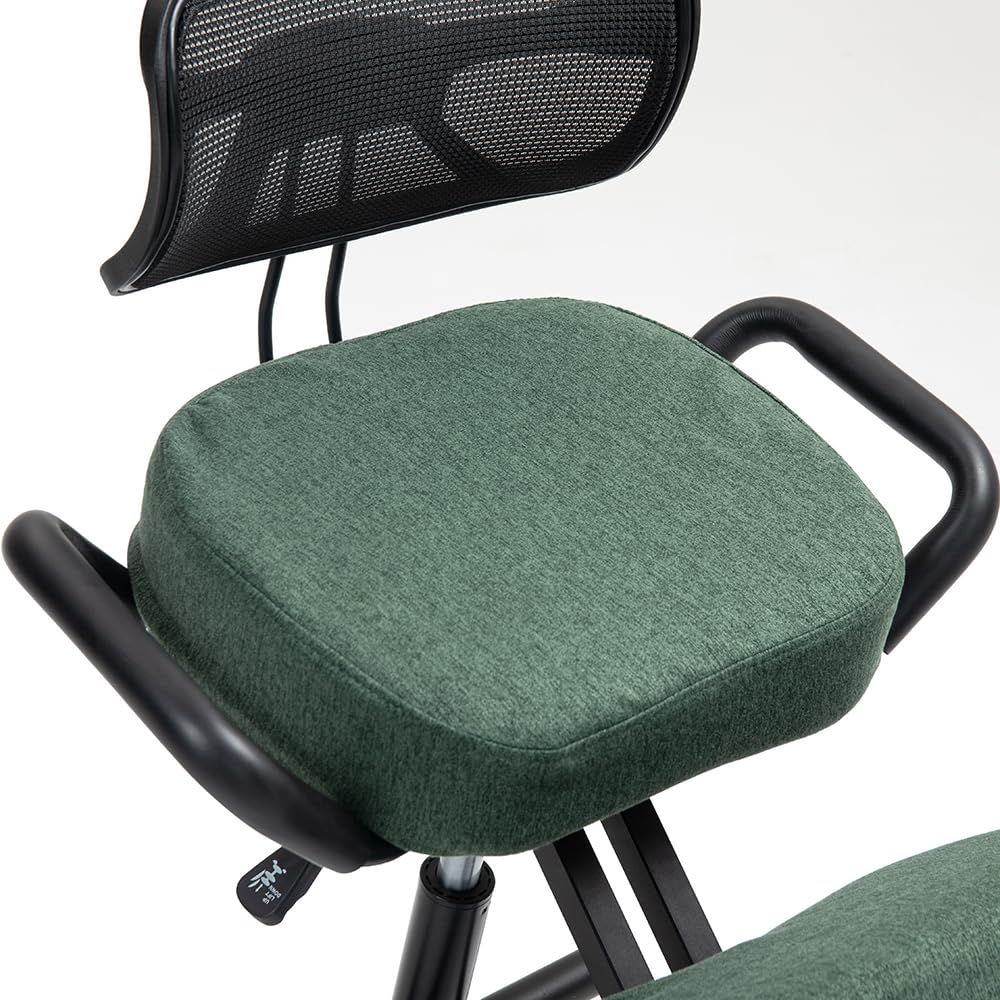 Suguri Silla ergonomica rodillas para oficina el hogar y la hecho de cuero ecológico. Kneeling chair para el dolor de espalda, active posture. Cubiertas intercambiables incluidas. Verde botella