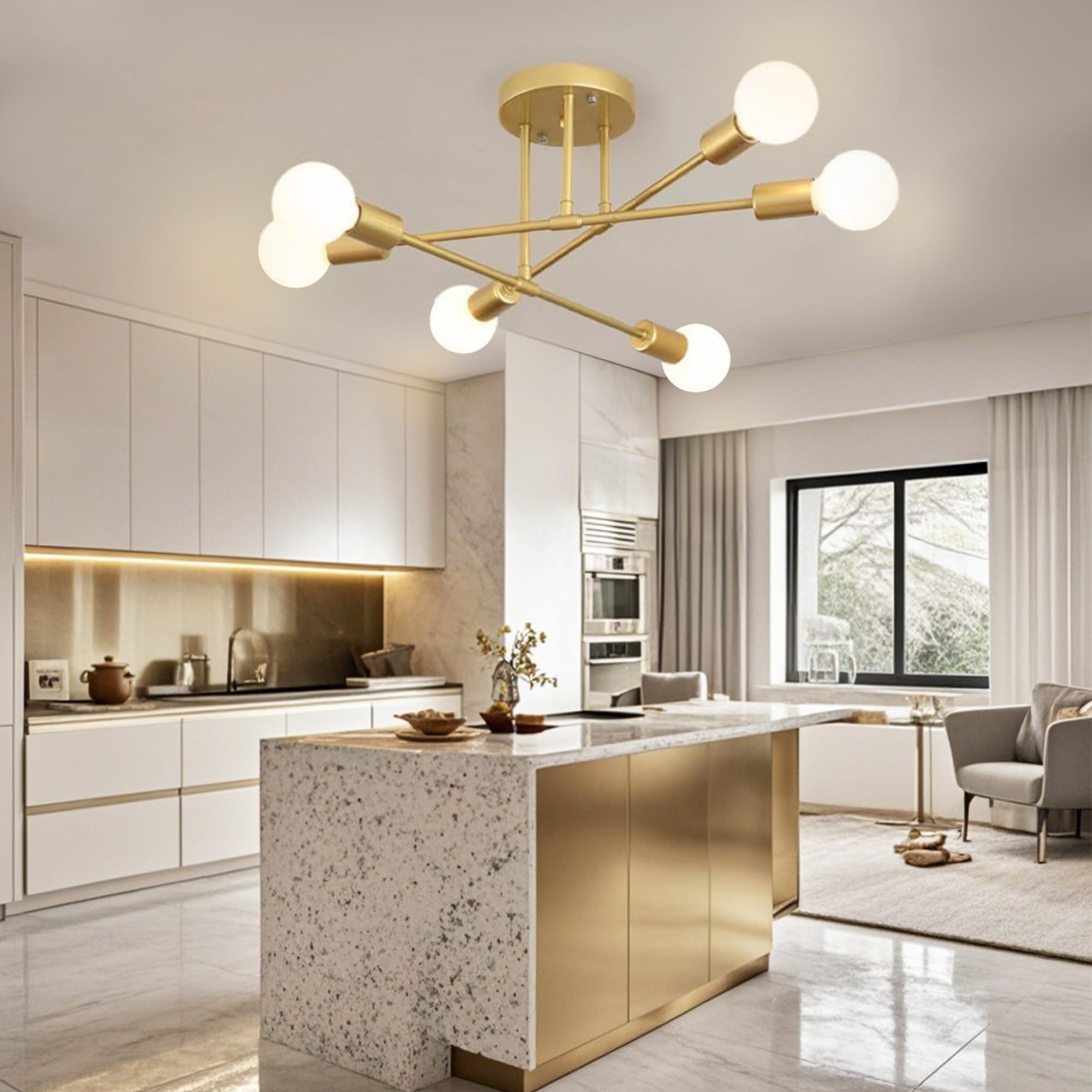 YHTlaeh Lampadario Soffitto Industrial Forma DIY Plafoniera E27 Moderno Lampada da Soffitto in Ferro Vintage per Camera da letto Soggiorno Cucina Corridoio (6T, Oro)