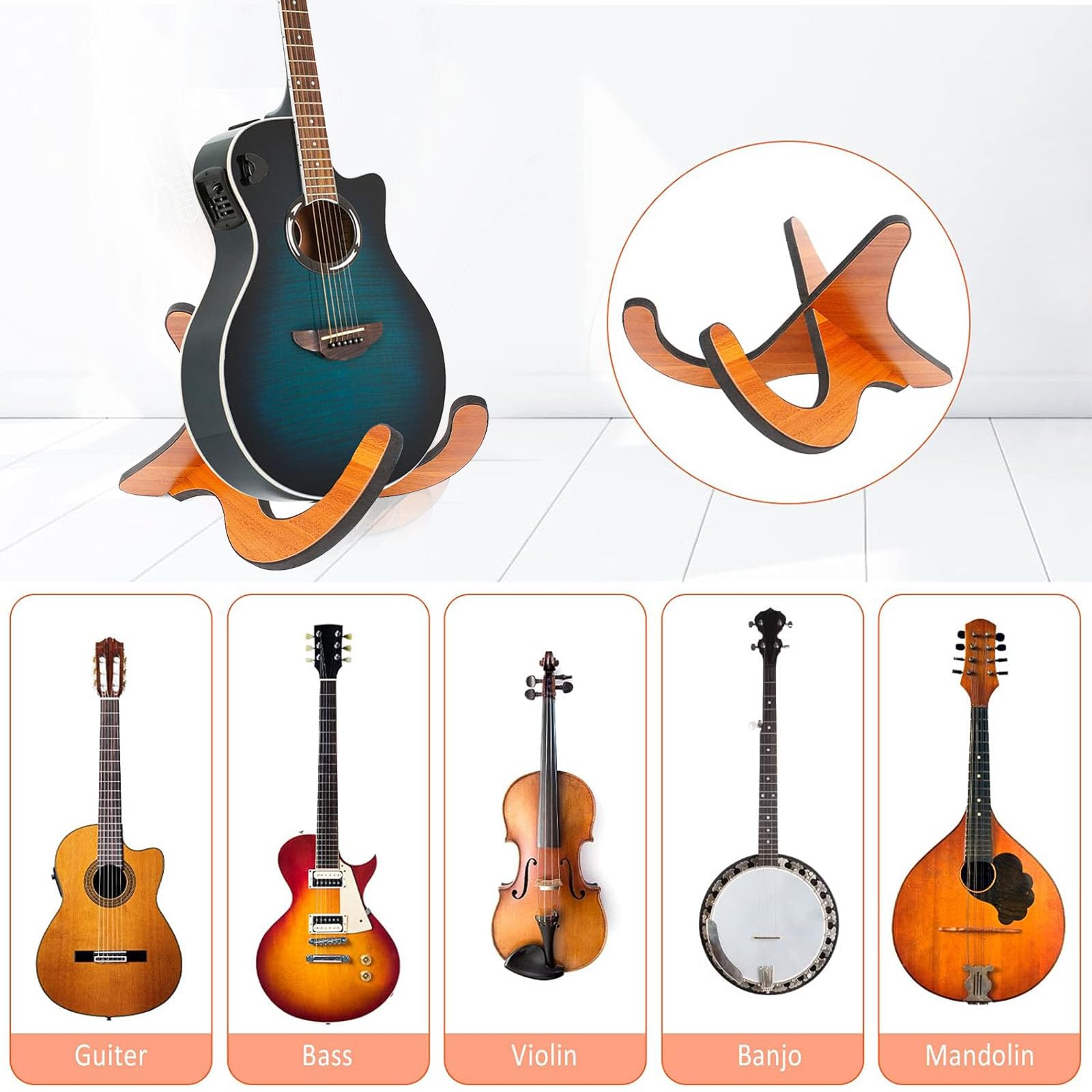 Butyeak Porta Ukulele da Terra con Gomma Morbida, Supporto per Ukulele in Legno, Supporto per Violino, Strumento Staccabile Supporto Ukulele, Supporto per Chitarra Portatile, Supporto Kalimba