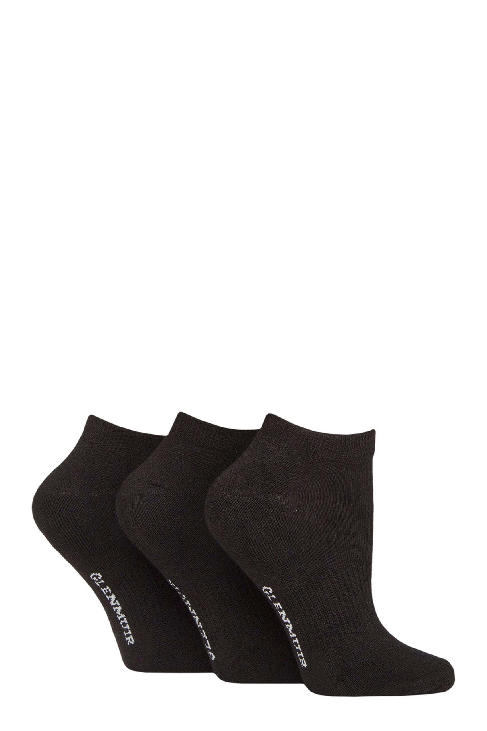 Glenmuir Women's Black Cushion Bamboo Sports Trainer Socks Pack Of 3 4-8