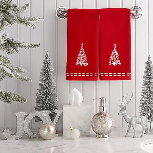 Miniatura 198 de Juego de 2 toallas de mano de baño de Navidad, color gris oscuro, 100% algodón, bordadas, diseño de copos de nieve, 16 x 25 pulgadas, toallas 24 Let