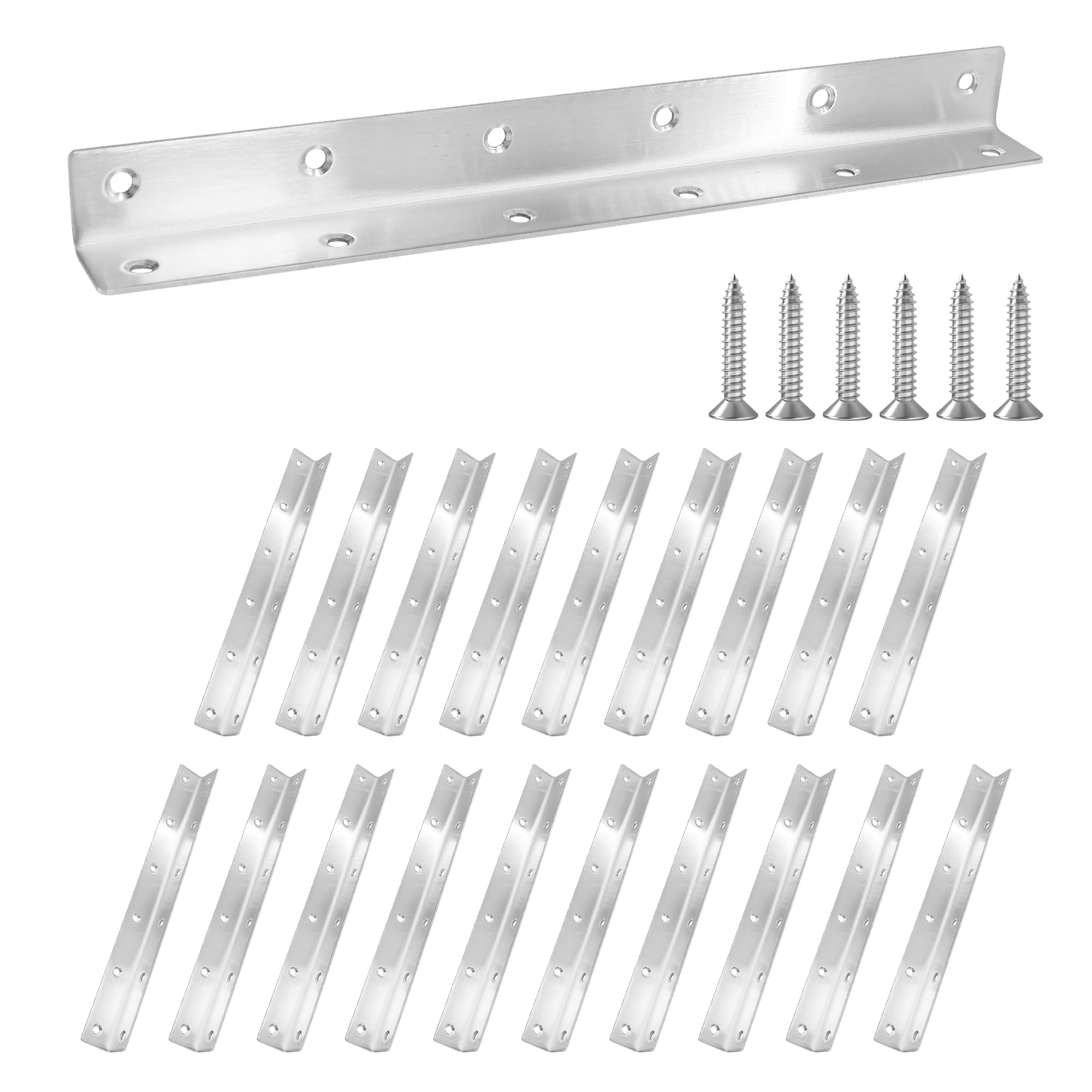 Staffa angolare a L, resistente, confezione da 20 staffe angolari in metallo da 27,4 cm, per mensole, in acciaio inox argento lucido, per legno, lunghezza totale 275 mm