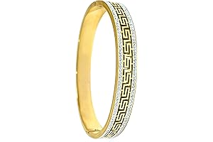 18K PierreLorren Greek Key Design Diamond Bangle