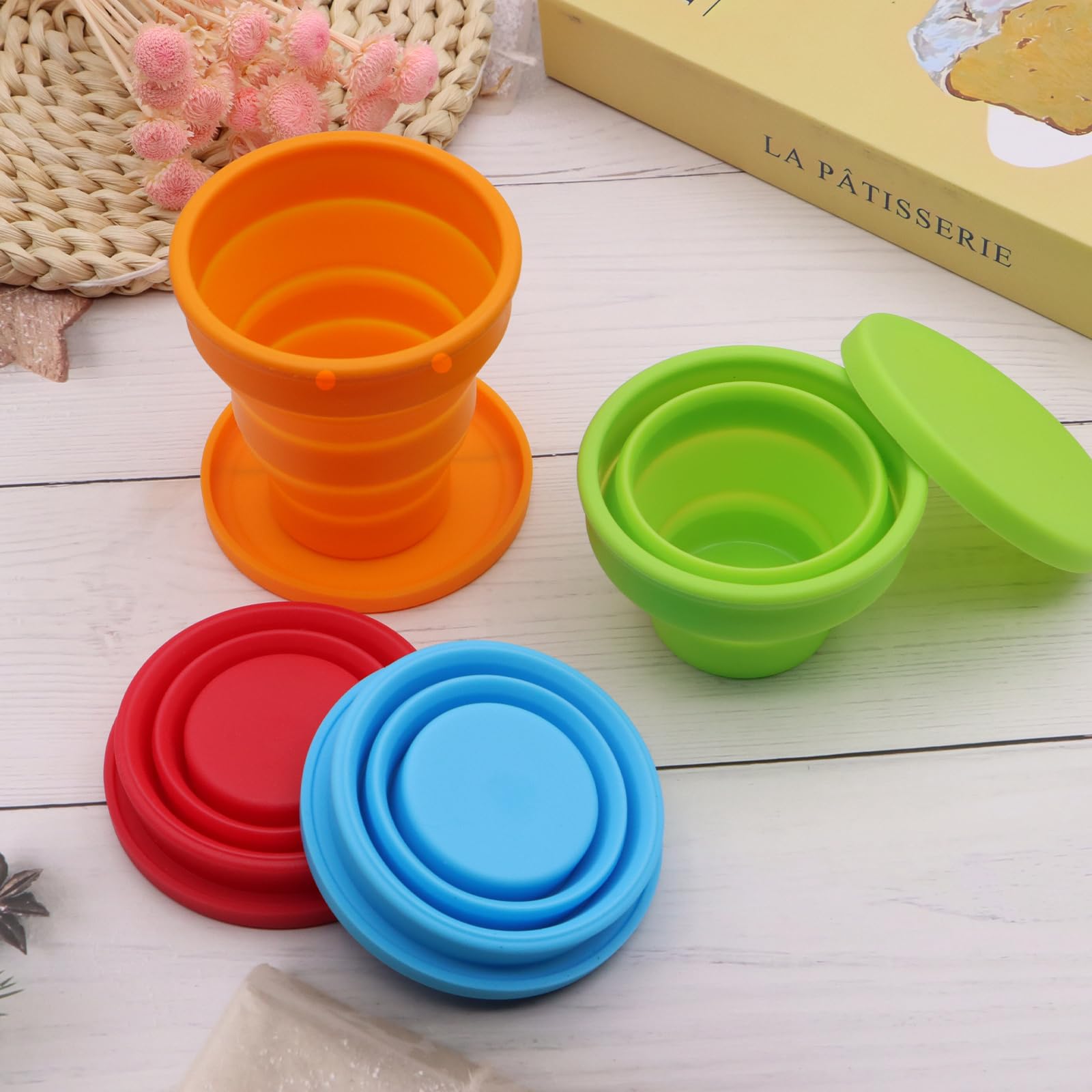 ZOCONE 4 Pezzi Bicchiere Pieghevole in Silicone, 200ML Bicchiere Pieghevole da Viaggio Tazza Pieghevola in Silicone Bicchieri Ripiegabili per Viaggio Campeggio Escursionismo e Lavoro