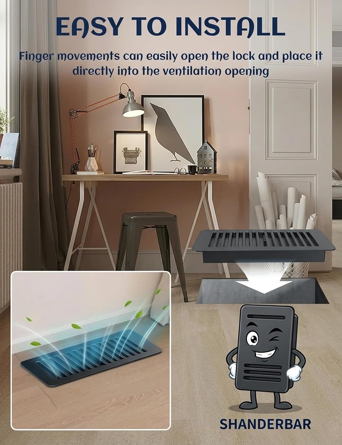 6 Pack 4 x10 Floor Registers, Plastic Vent Cover Black Floor Register Vents, Adjustable Decor Grates for Home or Office Sidewall Ceiling Floor Air Vent Covers