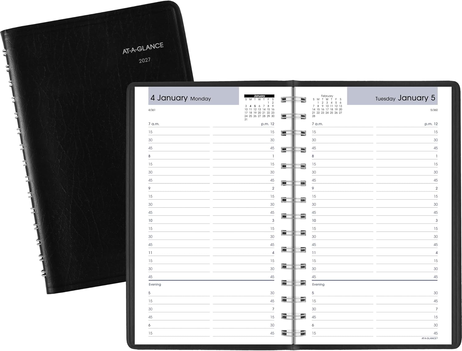 AT-A-GLANCE 2027 Appointment Book Planner, Daily, 5" x 8", Quarter-Hourly, DayMinder, Black (G1000027)