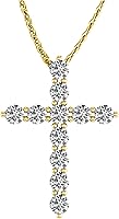 Houston Diamond District 0.5-10 Carat Natural Diamond Cross Pendant Necklace in Yellow Gold, Made in USA