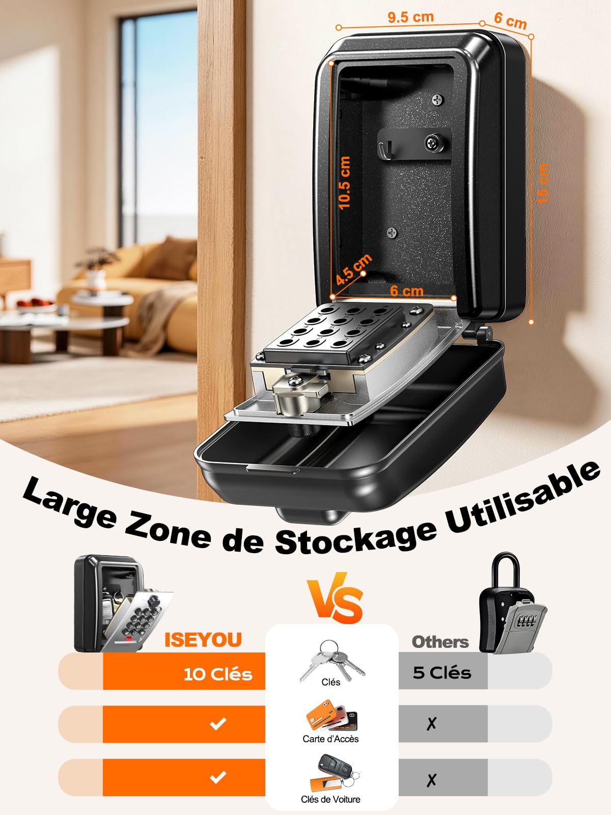 ISEYOU Boite a Clef Murale, Boite a Clefs Securisee Exterieur avec Code 12 Chiffres, Grande Capacité & Résistant aux Intempéries, Cofre Fort a Cle Robuste pour Maison, Garage, Bureau et Jardin