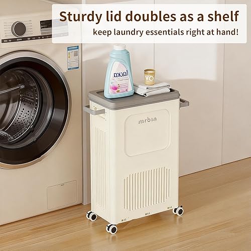 Miniatura 2 de Mrbin Cesta de lavandería delgada de plástico con tapa, contenedores rectangulares de 50 l/13 galones, contenedores de almacenamiento estrechos,