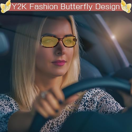 Miniatura 4 de 2 gafas de conducción de visión nocturna para mujer, polarizadas, antideslumbrantes, lentes amarillas, visión nocturna, con decoración de mariposas,