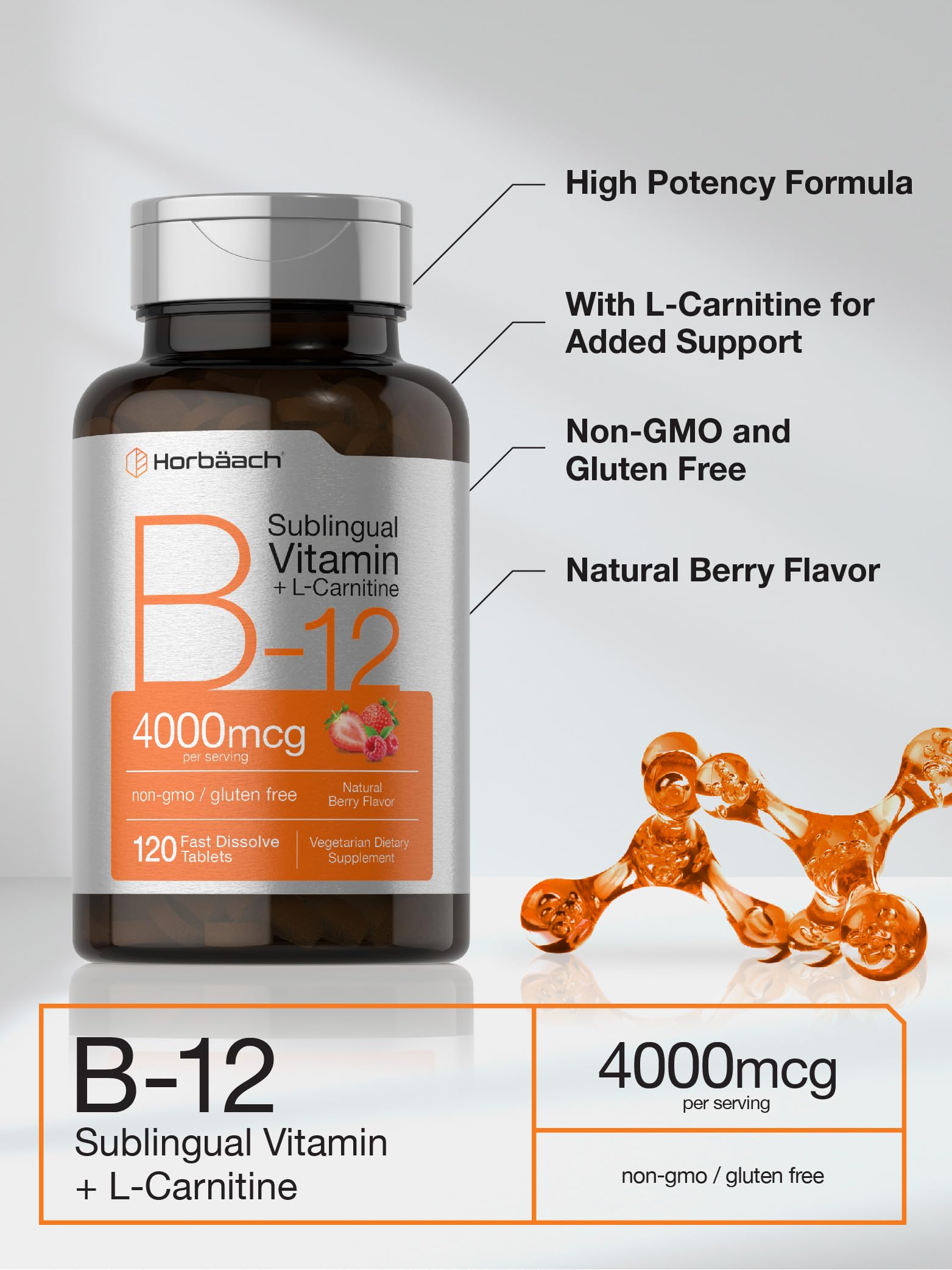 b12 l-carnitina mg Amazon.com: Horbäach B-12 4000mcg + L-carnitina | 120 tabletas