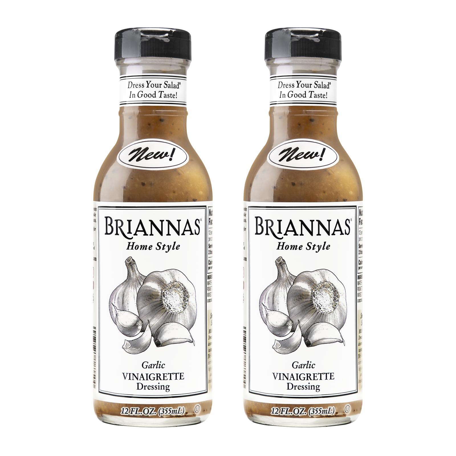 BRIANNAS - Home Style Garlic Vinaigrette Dressing – Fine Salad Dressing made with Premium Ingredients - Gluten Free, Vegan, & Kosher Dressing - 12 oz. Bottles - 2 Pack