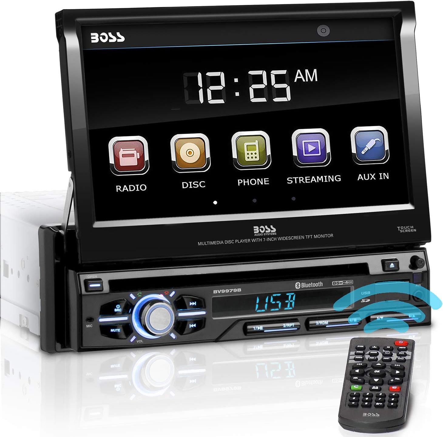 BOSS Audio Systems BV9979B 85 Watt 4-Channel Amplifier with Bluetooth, Multi-Color Illumination, USB/SD Inputs, and Steering Wheel Controls