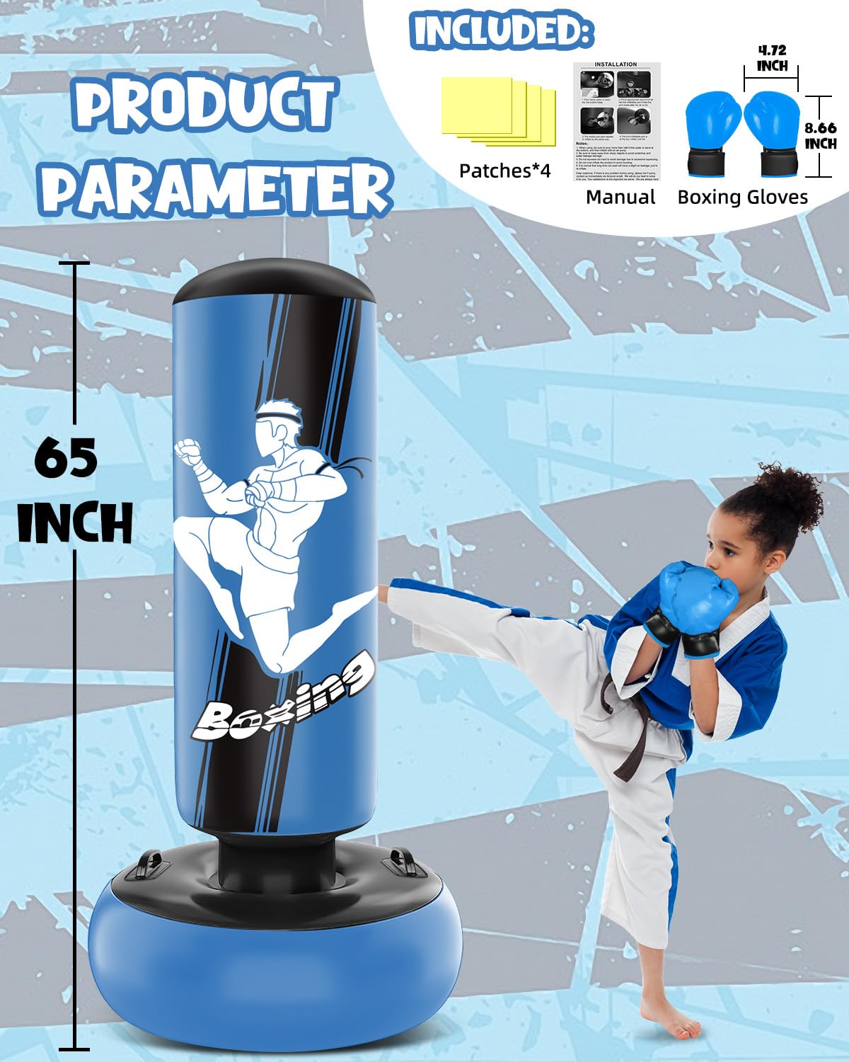 Karate MMA Bambini Sacco Da Boxe Gonfiabile Bambini 165cm Con Guantoni -  Perfetto Per MMA, Karate E Scaricare Energia Sacco Boxe Bambini Gonfiabile, image size:1200x1500