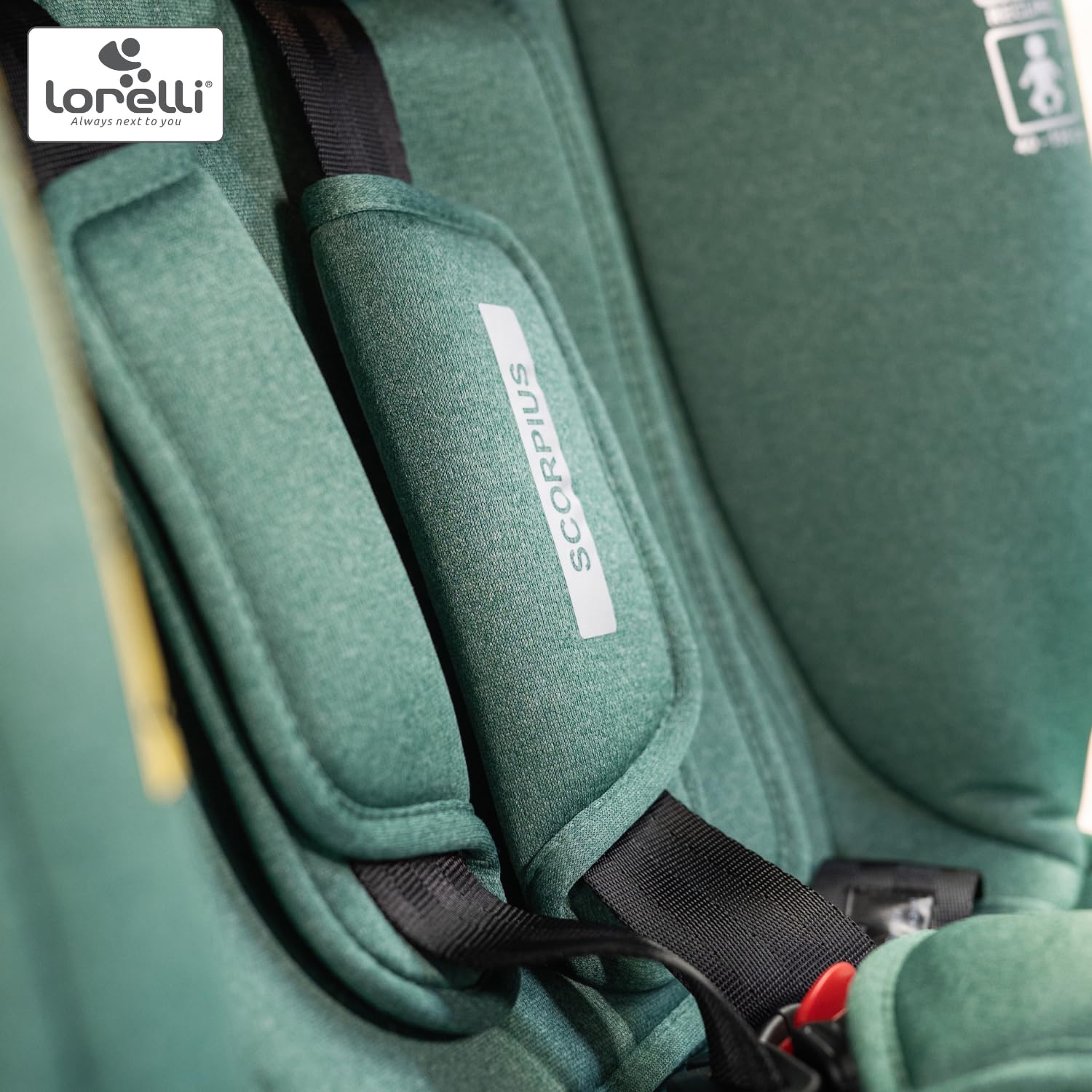Lorelli Auto Kindersitz Scorpius i-Size, mitwachsender Autositz für Kinder von 40-150 cm, Babysitz, Autokindersitz ab Geburt bis 12 Jahre, Einstellbare Kopfstütze, 5-Punkt-Sicherheitsgurt, grün