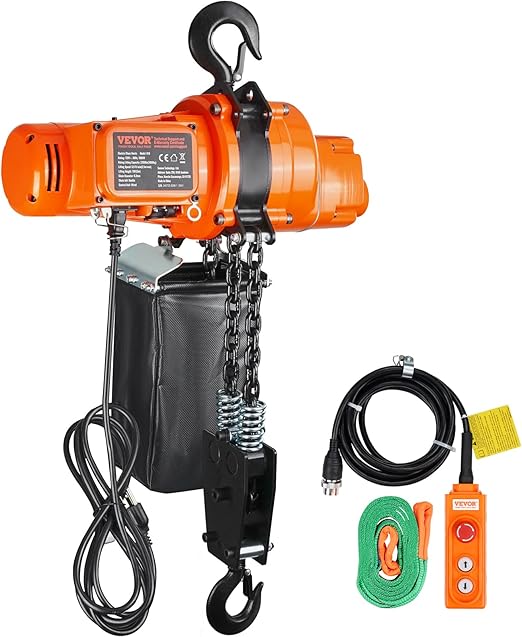 VEVOR Electric Chain Hoist, 2200 lbs Load Capacity, 10 ft Lifting Height, 120V Single Phase Overhead Crane with Chain, 10 ft Wired Remote Control for Garage, Shop, Hotel, and Home