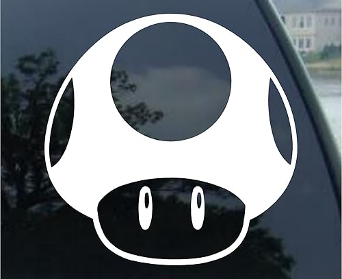 Calcomanía de vinilo para vidrio de auto, diseño del hongo de Mario Brothers, 4", Blanco