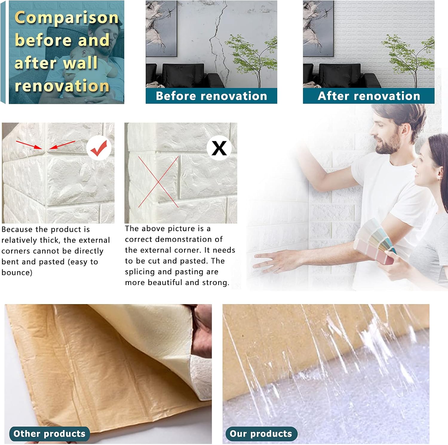 40 PCS White 3D Wall Panels, 58 sq.feet Coverage, Printable Wallpaper Sticker with Self-Adhesive Waterproof Brick PE Foam Wall Panels Peel and Stick for Interior Wall Decor Home Decoration