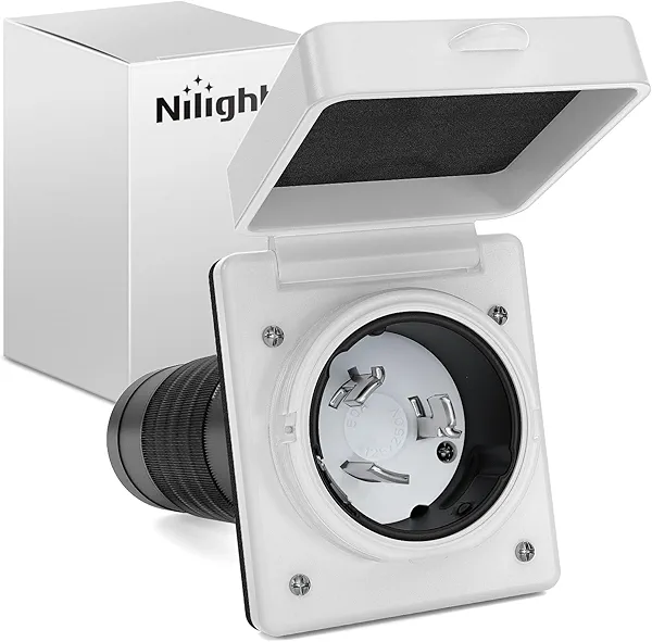 Nilight 50 AMP RV Shore Power Inlet 125/250V Twist Lock Receptacle NEMA SS2-50P ETL Listed Enclosed Lockable Flanged Male Plug for RVs Camper Caravan Motorhome Van