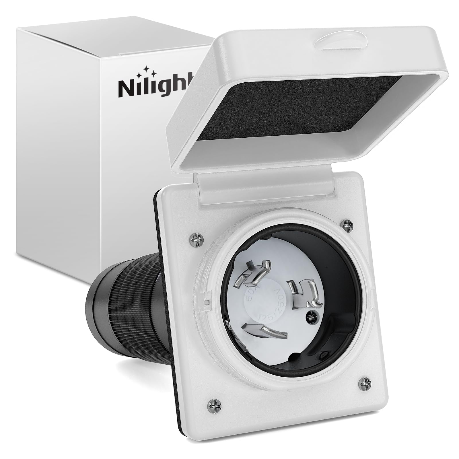 Nilight 50 AMP RV Shore Power Inlet 125/250V Twist Lock Receptacle NEMA SS2-50P ETL Listed Enclosed Lockable Flanged Male Plug for RVs Camper Caravan Motorhome Van