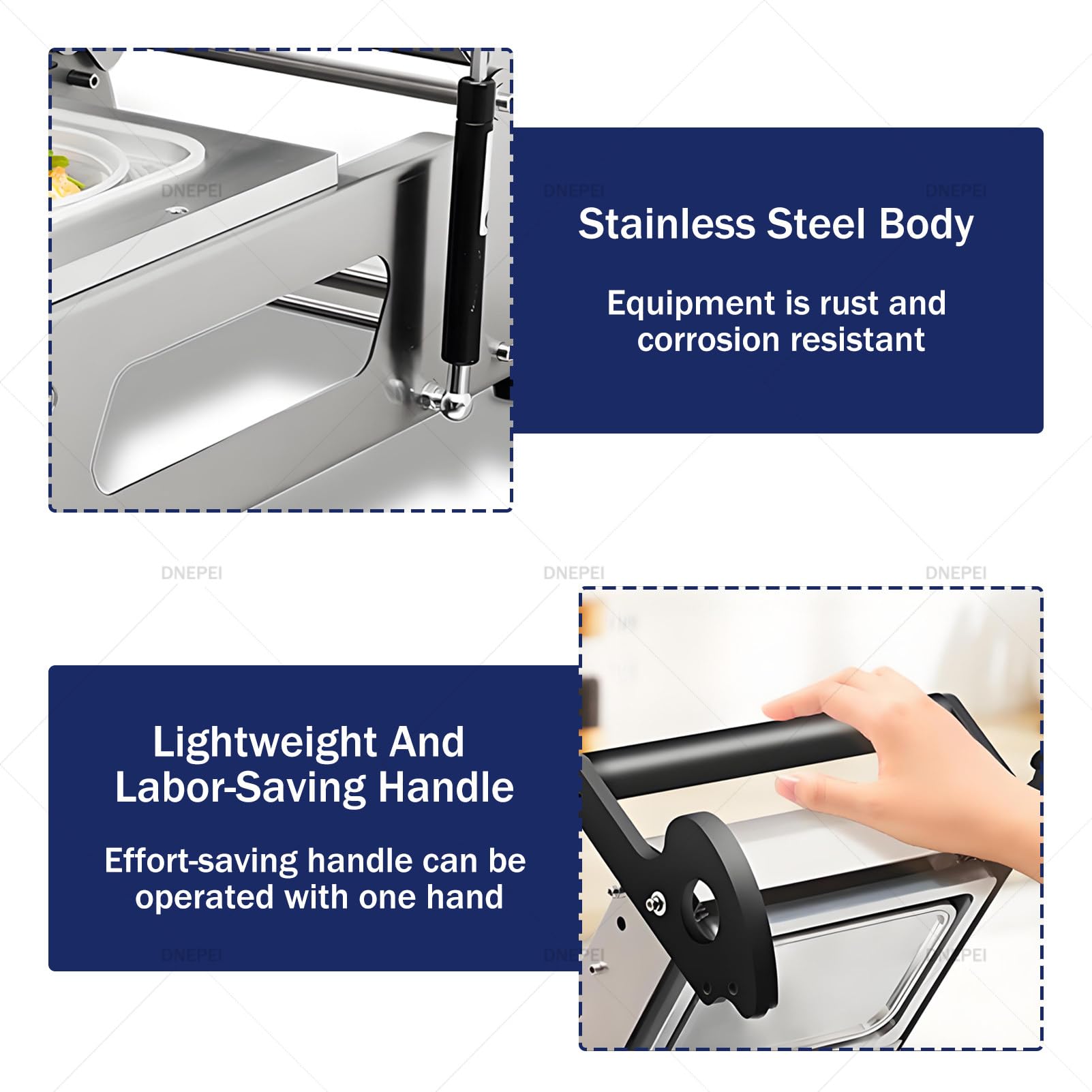 Sellador comercial de bandejas de prensa manual, sellador de contenedores de acero inoxidable para cajas de comida y comida para llevar, 7-8 sellos/minuto