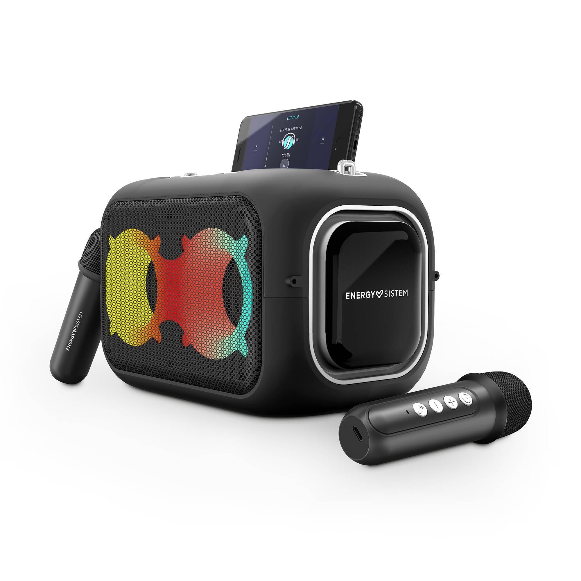 Energy Sistem Karaoke Star Party Altavoz Bluetooth Portatil con 2 Microfonos Inalambricos 50W Luces LED IPX4 MP3 USB/MicroSD Infantil y Adultos para Regalo Niño y Niña