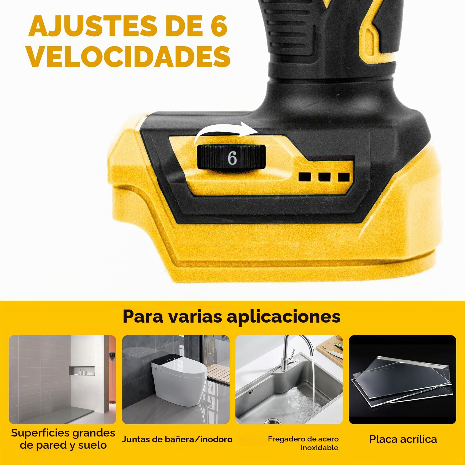 Prensa de cartuchos de batería compatible con batería Dewalt 20 V | Pistola de calafateo eléctrica, 6 velocidades, luz LED, jeringa de silicona para cartuchos, 300ml, 9 accesorios, Sin batería