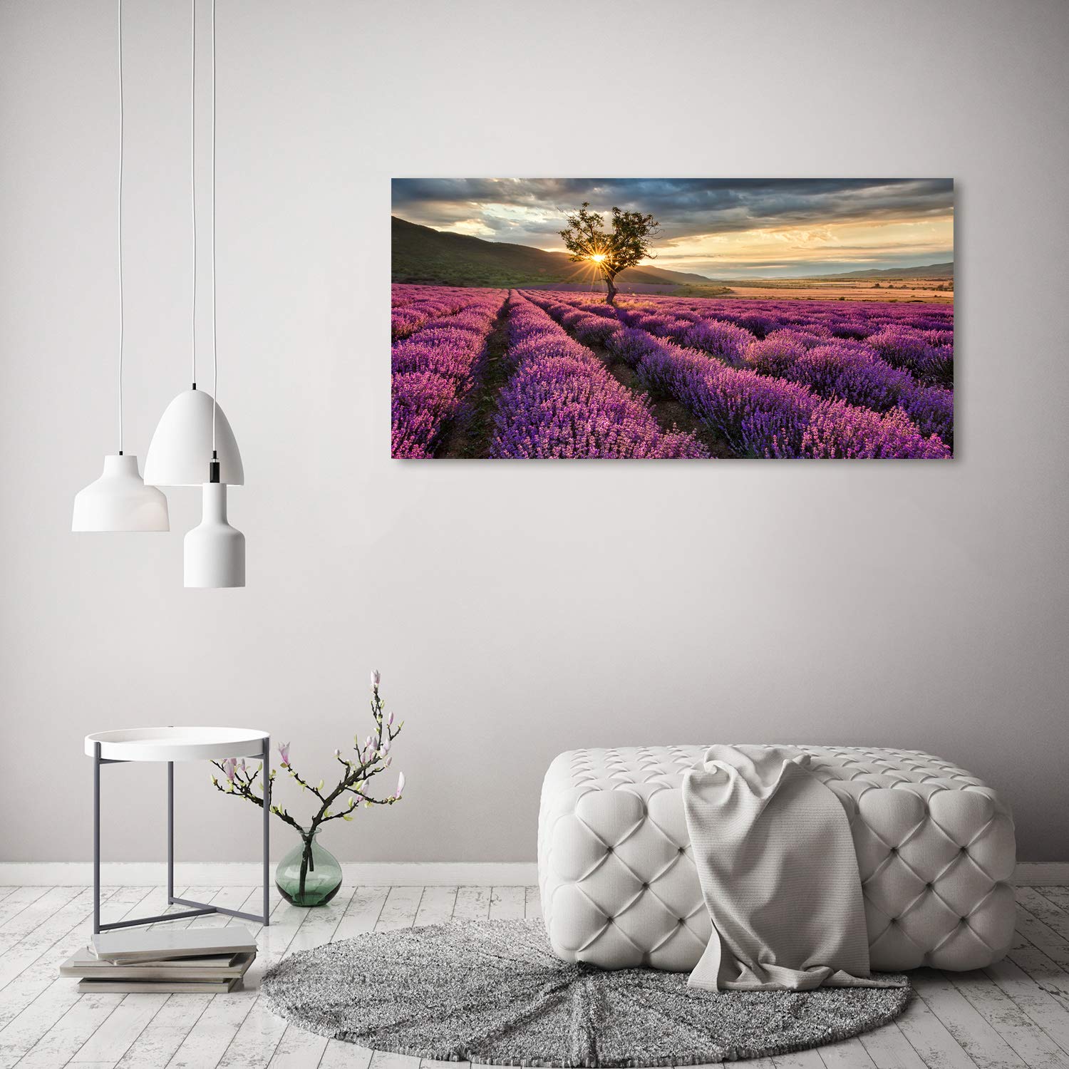 Tulup Impression sur Verre de 120x60 cm Image Tableau Photo décorative panoramique pour la Cuisine et Le Salon - Paysage - Champ De Lavande - Violet
