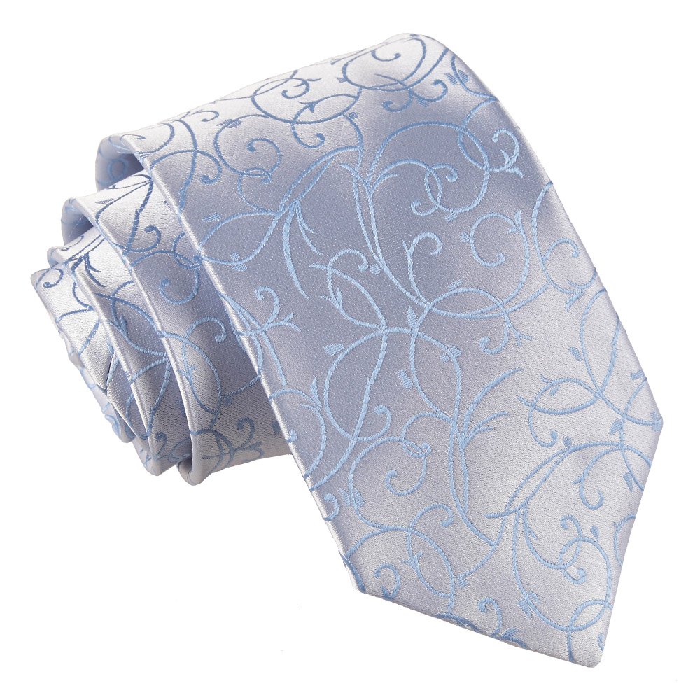 DQT Men Blue Solid Plain Stripe Floral Paisley Polka Dot Neck Tie - Swirl Baby Blue