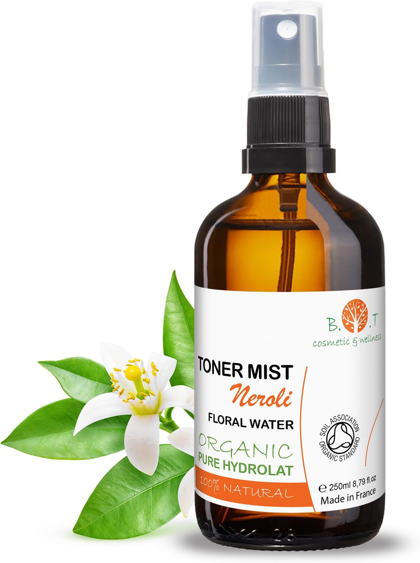 Facial Skin Care Mist Organic Hydrosol Orange Blossom Water Neroli 8.81 Fl. Oz Floral Water, 100% Pure Essential Air Freshener, Body Mist Hair Toner, Hydrating Sleep Pillow Spray