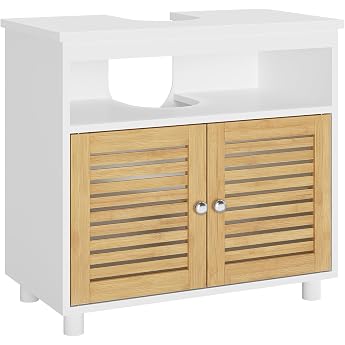 Vanity Unit Bathroom Cabinet with Double Doors Made of Bamboo One Open Compartment Bathroom Cabinet Vanity Cabinet 60 x 30 x 60 cm