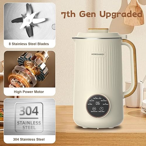 Miniatura 4 de HDQ 2026 Máquina para fabricar leche de nueces, 32 onzas todo en 1: máquina automática multifuncional de leche de nuez y máquina de leche de soja y