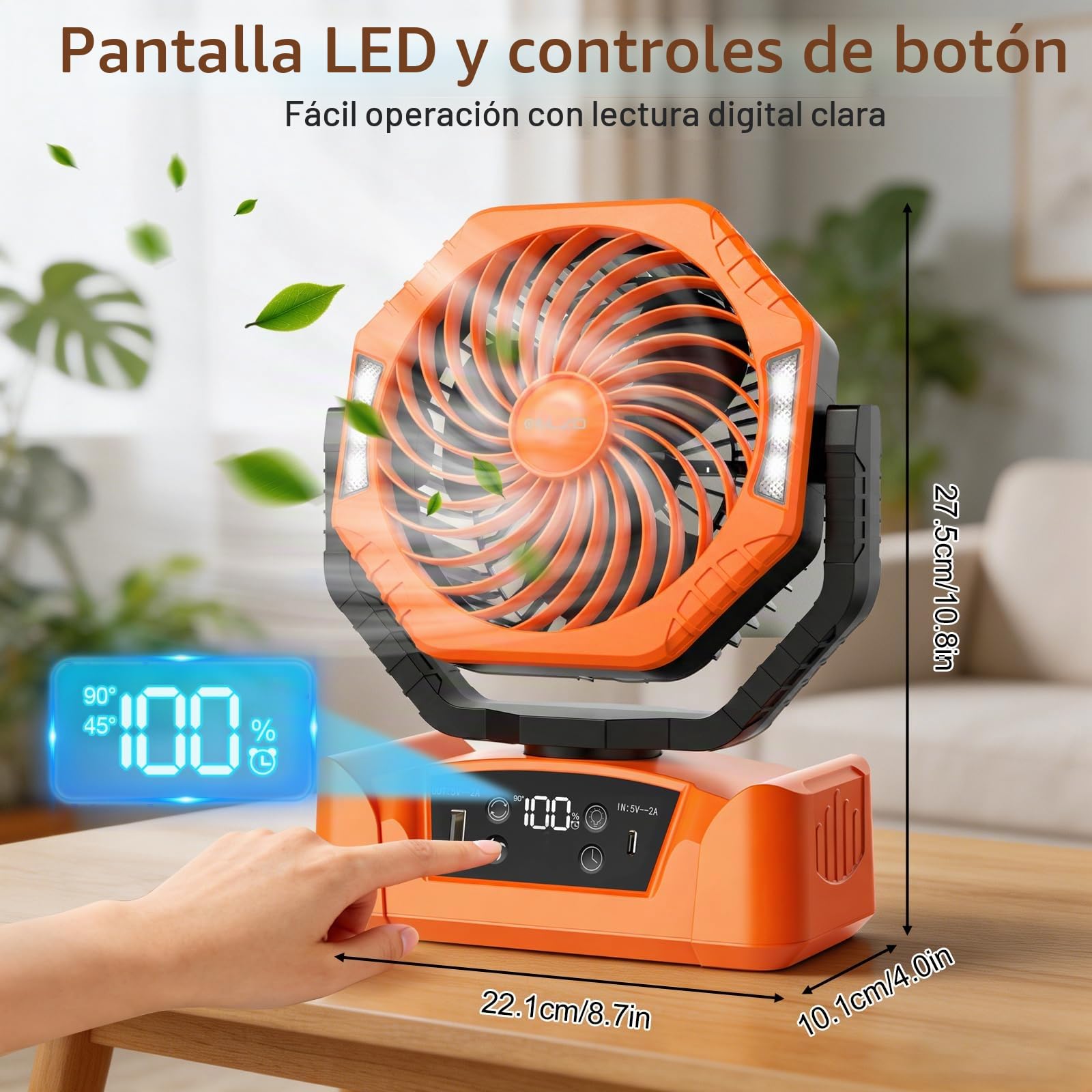 ELZO 20000mAh Camping Ventilador, Portátil Recargable para Escritorio Tienda de Campaña con Control Remoto y Gancho, Luz LED, Ventilador USB de 5 Velocidades Suspensión, Hogar Exterior Viajes Pesca