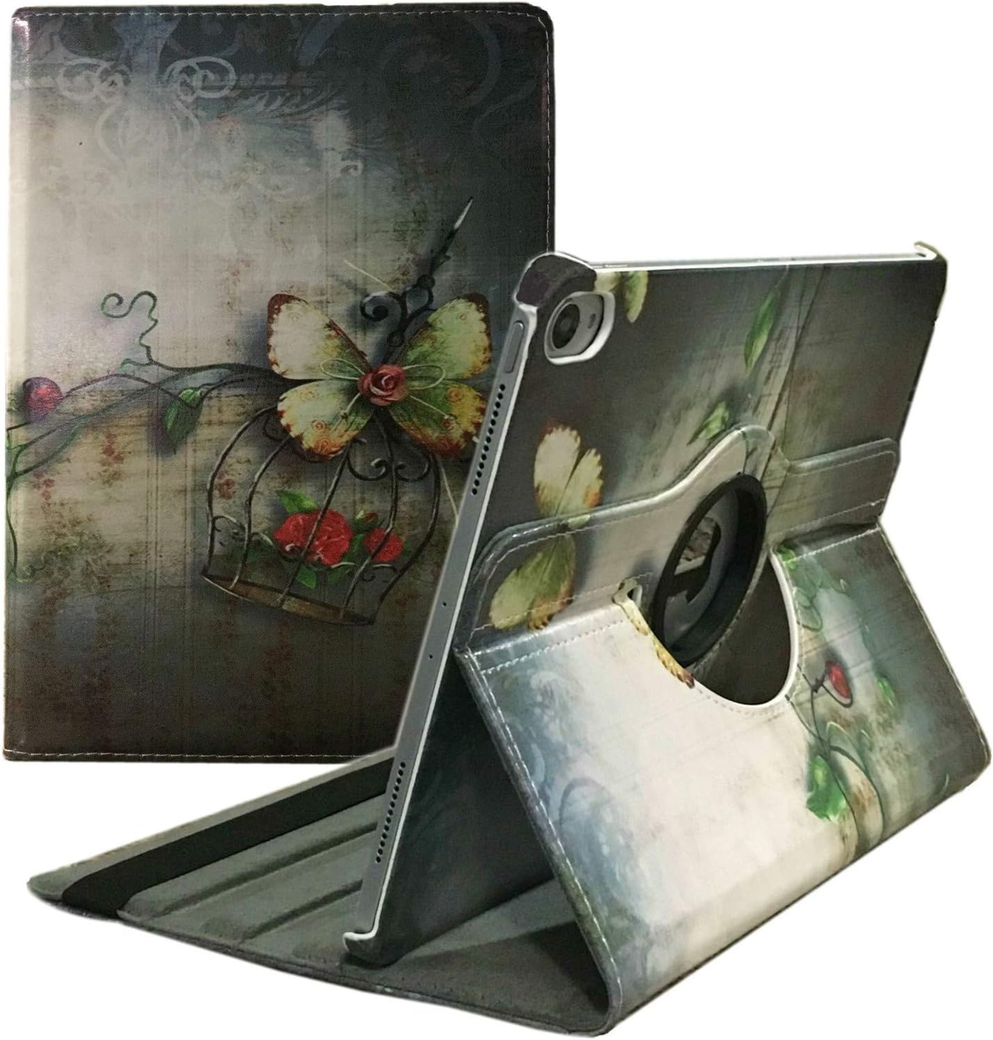 Case for ipad Pro 12.9 inch 3rd Generation 2018 Model A1876 A2014 A1895 A1983 360 Degree Rotating Smart Leather Auto Sleep/Wake Butterfly-Flower Design