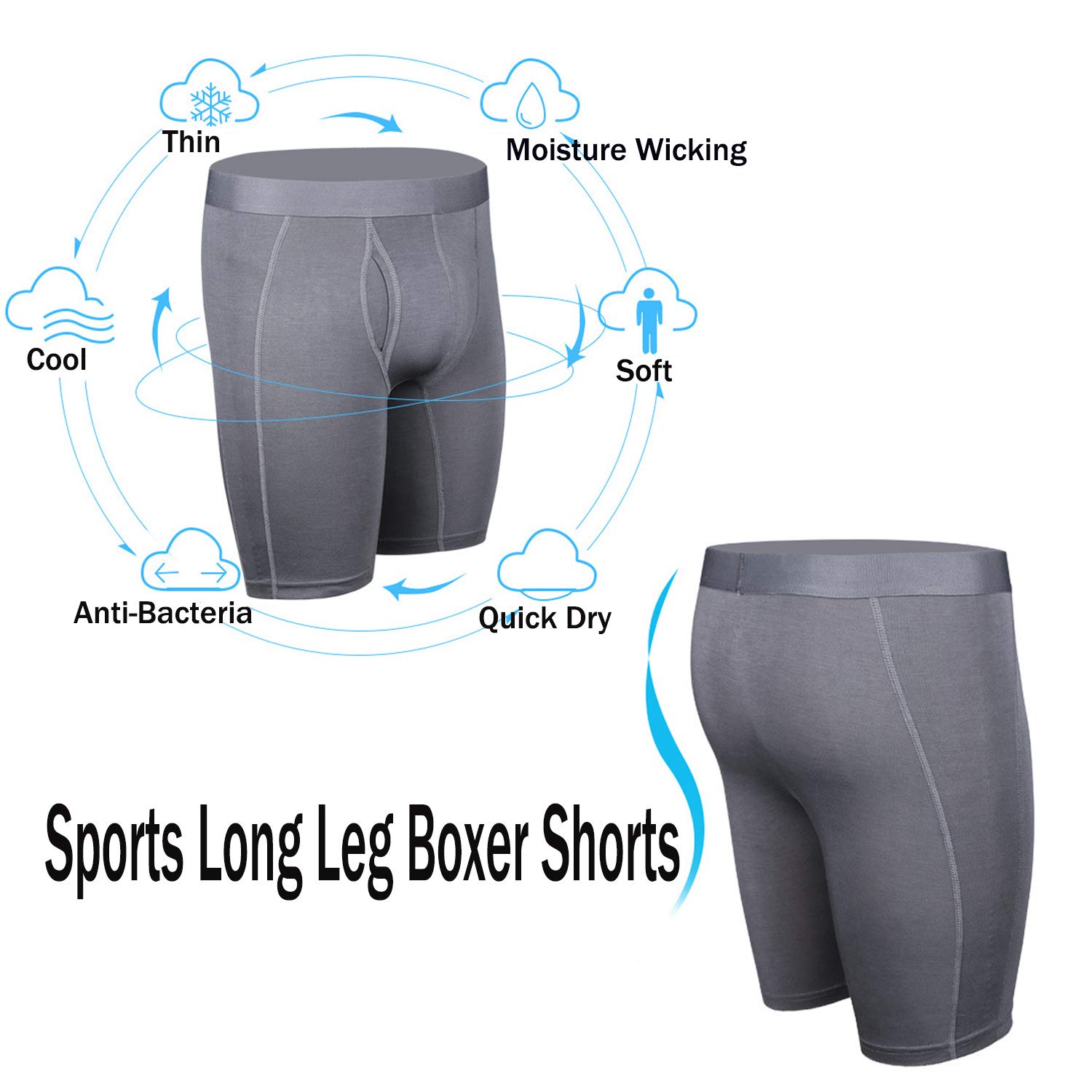 Nuofengkudu Hombre Calzoncillos Largos Deporte Antibacterial Pack de 4