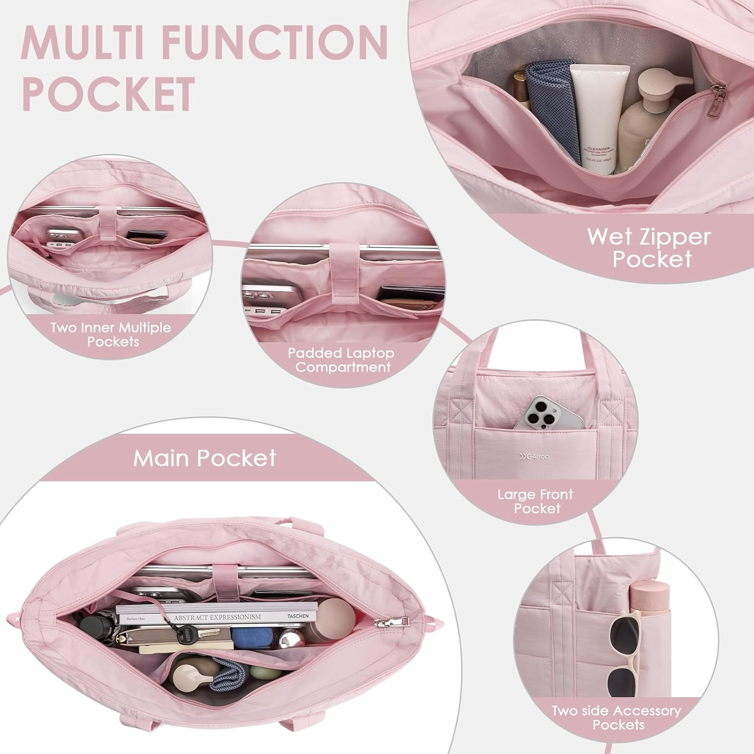 G4Free Tote Bag for Women,Puffer Work Bags with Zipper Compartments, Expandable Handbag for Travel Work Sport - Image 7