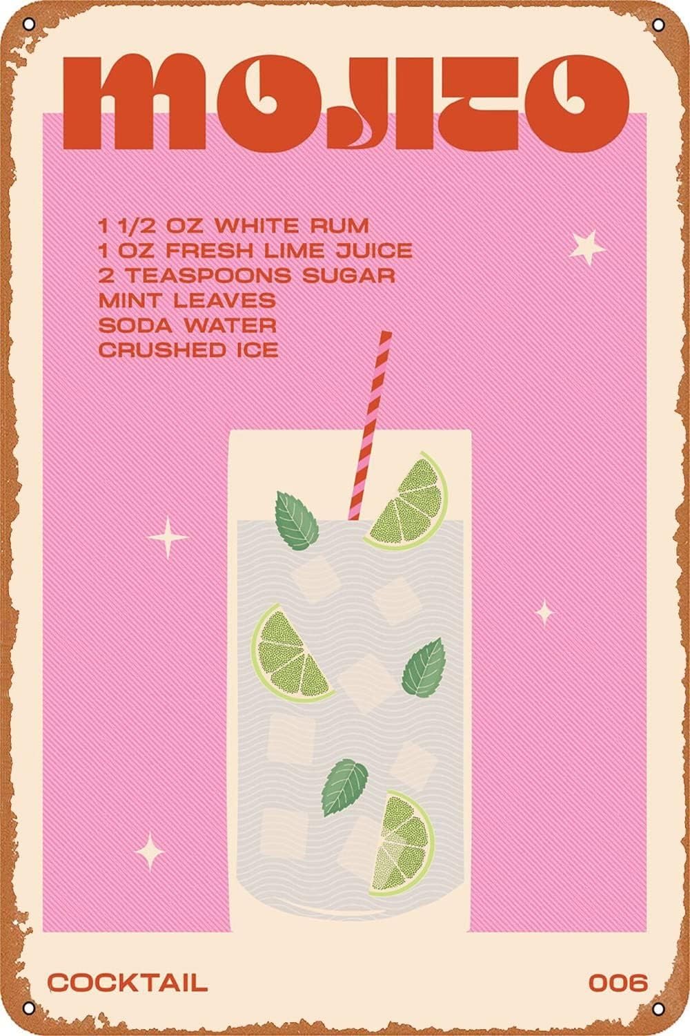Retro Cocktail Mojito Metal Sign Wall Art Pub Bar Home Decor Tin Signs Print 8inch*12inch