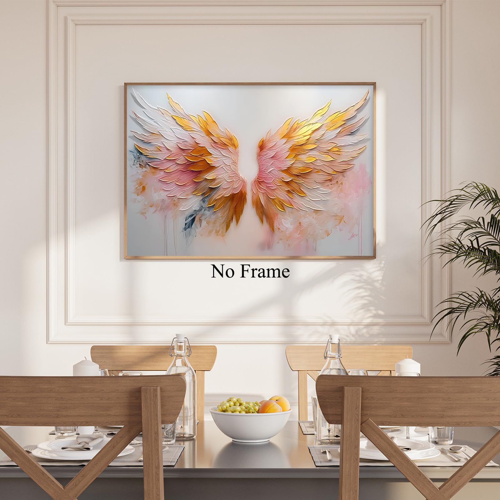 Amazon.co.jp: 天使の翼 絵画 ピンク 白と金 絵 抽象的な翼 キャンバス