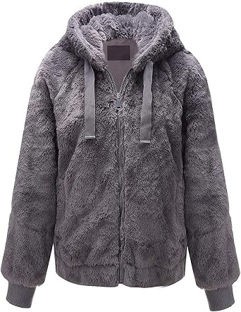 Giolshon Women Faux Fur Fleece Coat Fall and Winter Fashion Puffy Fuzzy Lovely Shearling Shaggy Jacket with Hood