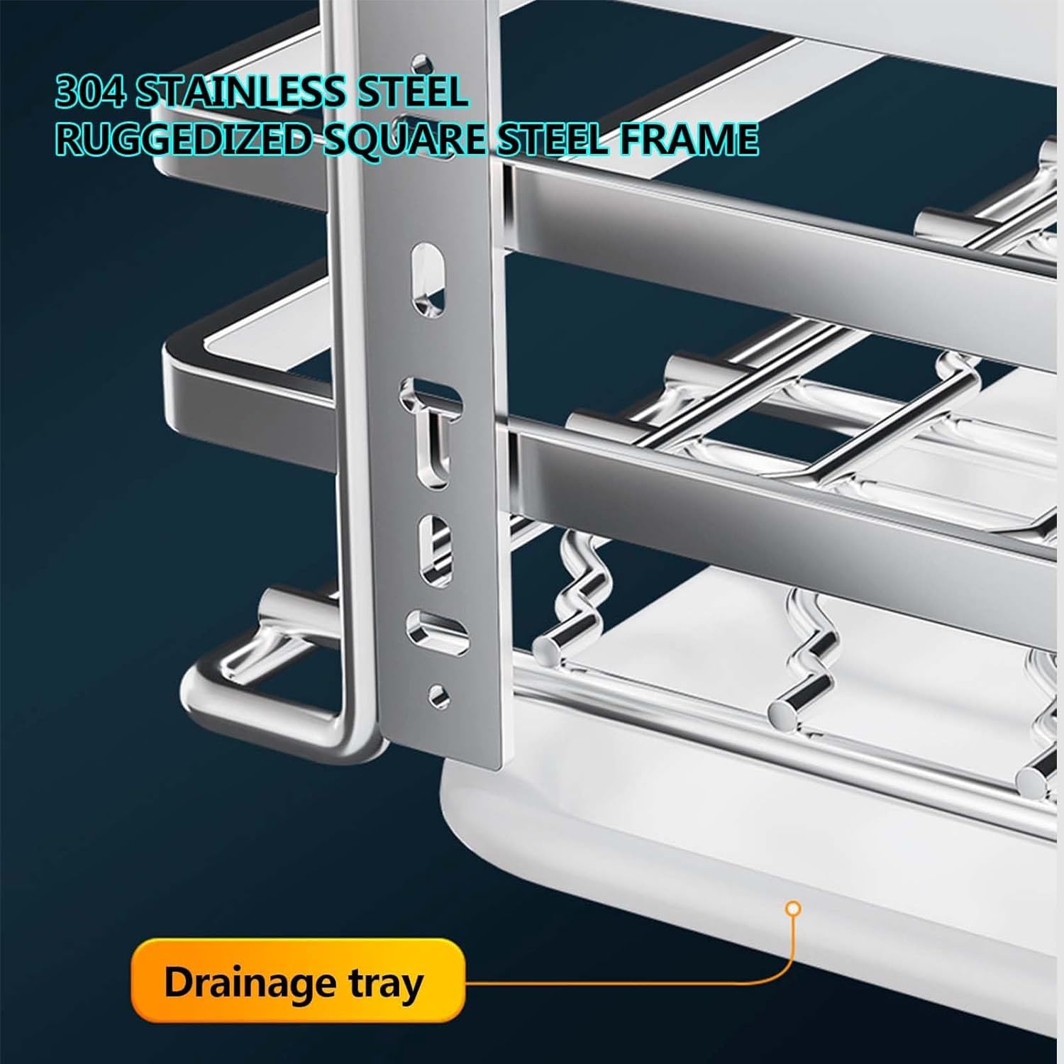 Cassetto estraibile da cucina in acciaio inox, organizer telescopico per armadietto, cestello in filo metallico antiruggine, guide ammortizzanti e vaschetta di raccolta, salvaspazio, argento - 490x4