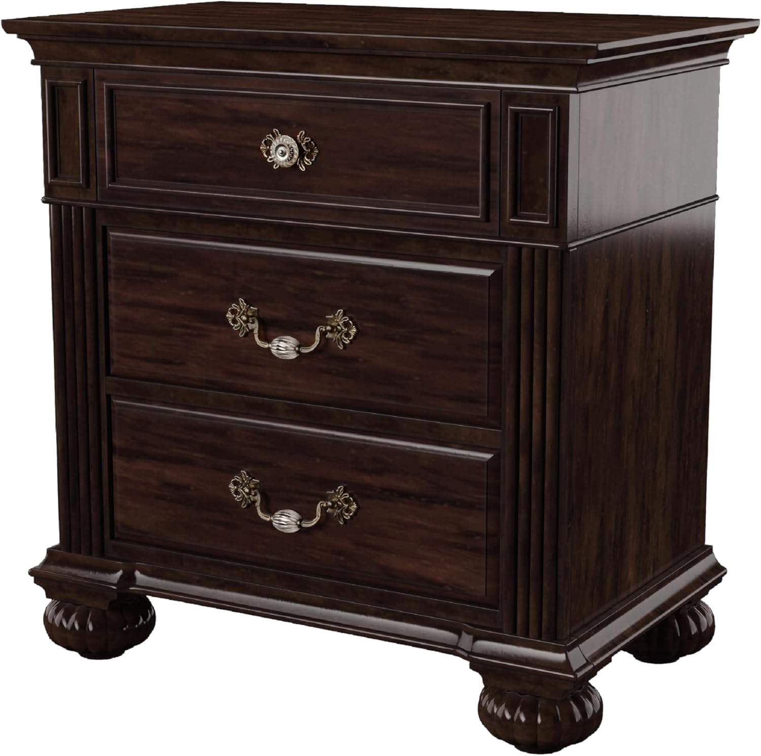 24/7 Shop At Home Syracuse Accent Wood Nightstand With Drawers For Bedroom, Living Room, Bed Side Night Stand With Storage, Bedside End Table For Bed, Vintage Furniture, 30 Inches Height, Dark Walnut